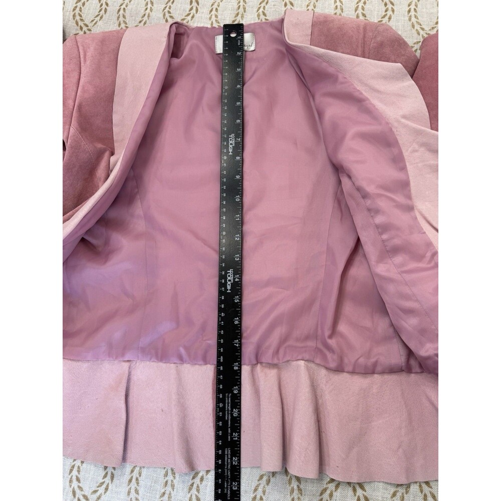 Vtg Y2K Spiegel Pink Suede Pig Leather Jacket Flare Bottom Jacket Open Front Sm - Picture 9 of 10